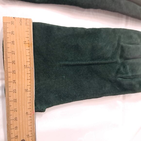 Vintage Isotoner Thinsulate gloves dark hunter green faux suede womens LARGE - Picture 2 of 11